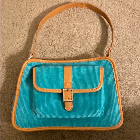 Bath & Body Works Tan and Turquoise Handbag with Corduroy Fabric - Picture 1 of 15